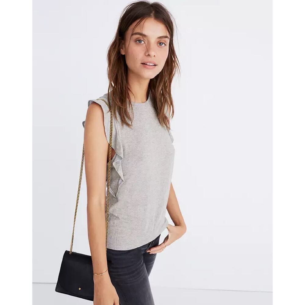 Madewell Ruffle Tank Top in Metallic Cloud sz Small Gold Silver Sparkle